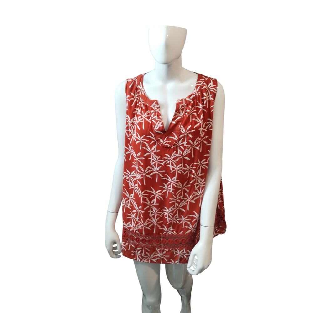 Crown & Ivy Women's XXL Tropical Sleeveless Resortwear Summer Crochet Palms Top